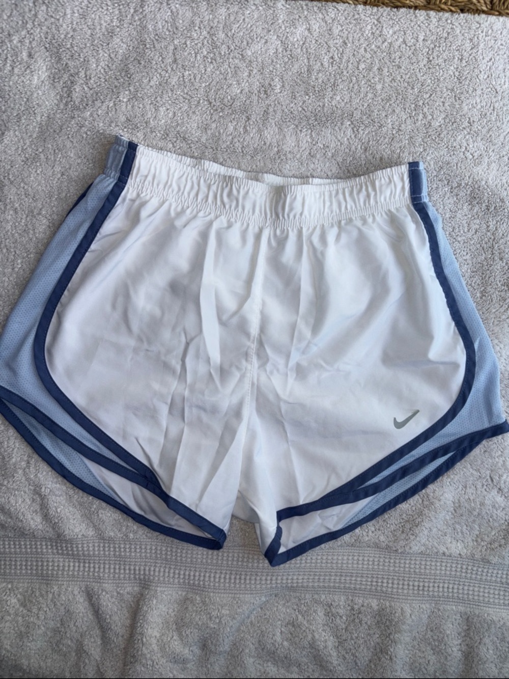 Nike Dri-Fit Women's Athletic Shorts in White with Blue Trim